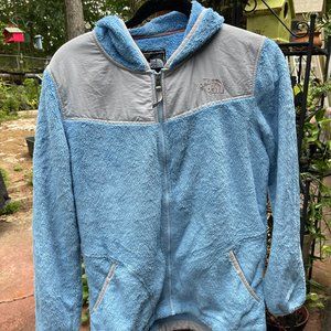 The North Face TNF Fleece Jacket Coat Hoodie Blue Nice Condition Girls XL